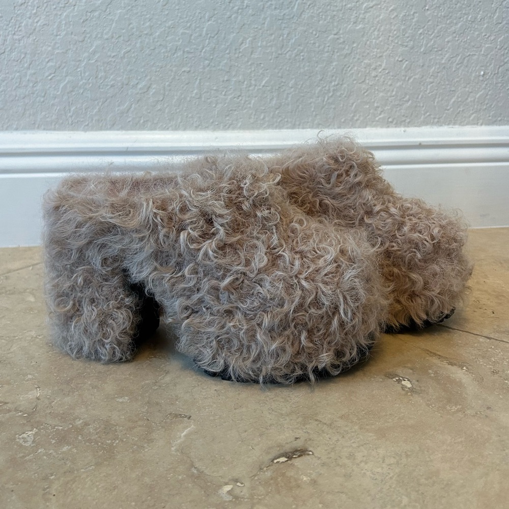 House of Honey Fuzzy Tan Mule Heels